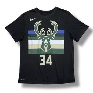 NIKE Dri-Fit Black Crew Neck Milwaukee Bucks Giannis Antetokounmpo Shirt